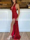 Sheath/Column Halter Sequined Sweep Train Split Front Prom Dresses #Milly020108802