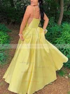 A-line Square Neckline Satin Sweep Train Beading Prom Dresses #Milly020108810