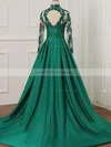 A-line Scoop Neck Tulle Silk-like Satin Sweep Train Appliques Lace Prom Dresses #Milly020108817