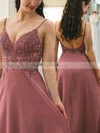 A-line V-neck Chiffon Sweep Train Appliques Lace Prom Dresses #Milly020108838