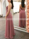 A-line V-neck Chiffon Sweep Train Appliques Lace Prom Dresses #Milly020108838