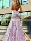 Trumpet/Mermaid V-neck Sequined Sweep Train Flower(s) Prom Dresses #Milly020108839