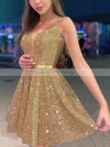 A-line V-neck Sequined Short/Mini Sashes / Ribbons Homecoming Dresses #Milly020108853