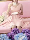 A-line V-neck Satin Short/Mini Bow Homecoming Dresses #Milly020108856
