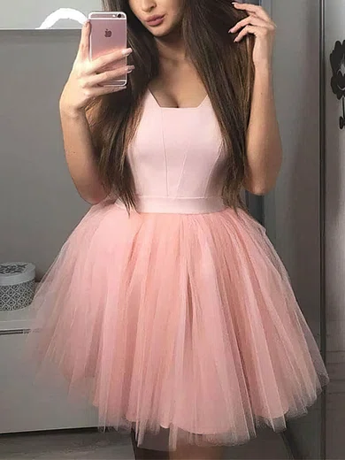 Square Neckline Tulle Skater Homecoming Dresses #Milly020108864