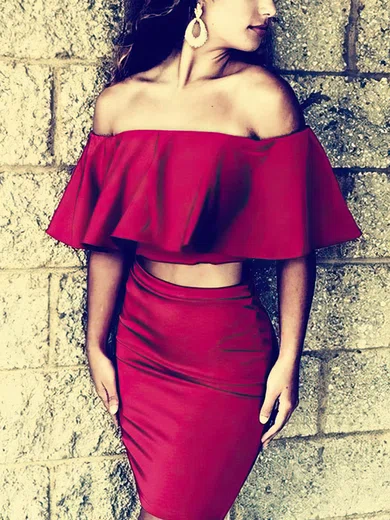 Two Pieces Off-The-Shoulder Ruffles Bodycon Homecoming Dresses #Milly020108911