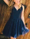 A-line V-neck Tulle Short/Mini Homecoming Dresses With Appliques Lace #Milly020108929