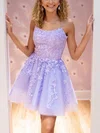 A-line Scoop Neck Tulle Short/Mini Homecoming Dresses With Appliques Lace #Milly020108940