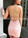 Sheath/Column Scoop Neck Lace Tulle Short/Mini Appliques Lace Homecoming Dresses #Milly020108954