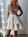 A-line V-neck Stretch Crepe Lace Short/Mini Cascading Ruffles Homecoming Dresses #Milly020108957