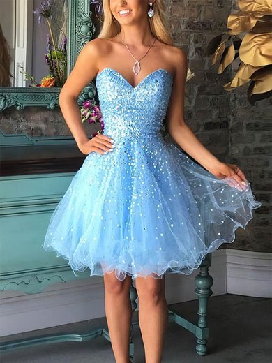 A-line Sweetheart Tulle Sequined Short/Mini Homecoming Dresses #Milly020108961