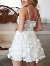 A-line V-neck Lace Tulle Short/Mini Appliques Lace Homecoming Dresses #Milly020108963