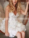 A-line V-neck Lace Tulle Short/Mini Appliques Lace Homecoming Dresses #Milly020108963