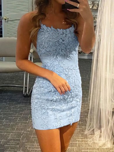 Modest Sky Blue Bodycon Lace Appliques Homecoming Dresses #Milly020108968