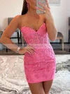 Sheath/Column Strapless Lace Tulle Short/Mini Appliques Lace Homecoming Dresses #Milly020108969