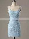 Sheath/Column Scoop Neck Lace Tulle Short/Mini Appliques Lace Homecoming Dresses #Milly020108975
