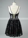 A-line V-neck Tulle Sequined Short/Mini Homecoming Dresses #Milly020108978