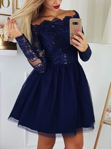 Off The Shoulder Long Sleeve Tulle Homecoming Dresses millybridal
