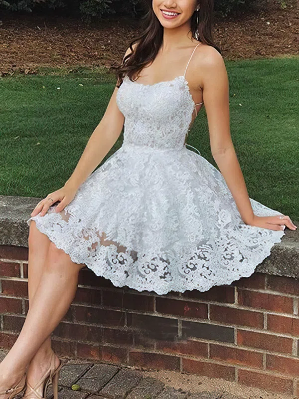 A-line Scoop Neck Lace Short/Mini Homecoming Dresses #Milly020108992