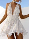 A-line V-neck Glitter Short/Mini Homecoming Dresses #Milly020108995