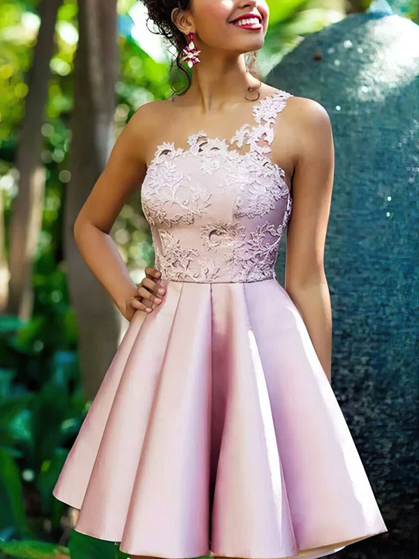 A-line Illusion Satin Short/Mini Homecoming Dresses With Appliques Lace #Milly020109005