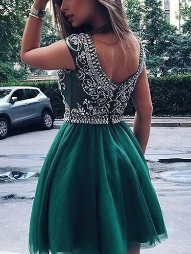A-line Scoop Neck Tulle Short/Mini Beading Homecoming Dresses #Milly020109015