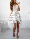 A-line V-neck Lace Asymmetrical Homecoming Dresses #Milly020109018