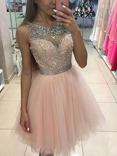 A-line Scoop Neck Tulle Short/Mini Beading Homecoming Dresses #Milly020109021