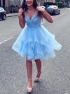 A-line V-neck Tulle Short/Mini Homecoming Dresses #Milly020109027