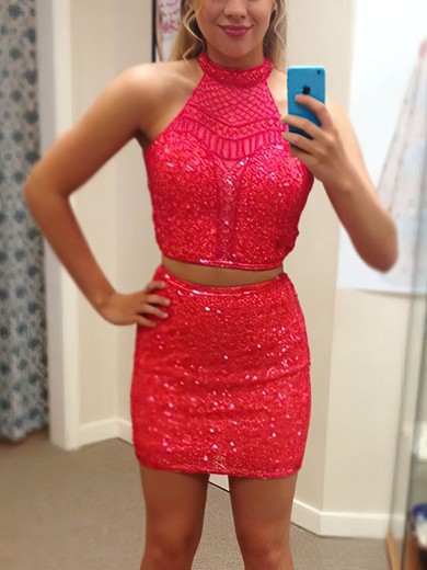 Sheath/Column High Neck Sequined Short/Mini Homecoming Dresses #Milly020109073