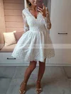 A-line V-neck Tulle Short/Mini Lace Homecoming Dresses #Milly020109085