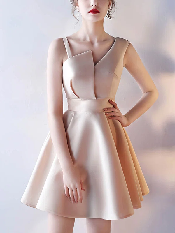 A-line V-neck Satin Short/Mini Homecoming Dresses #Milly020109114