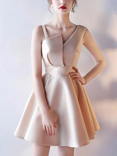 A-line V-neck Satin Short/Mini Homecoming Dresses #Milly020109114