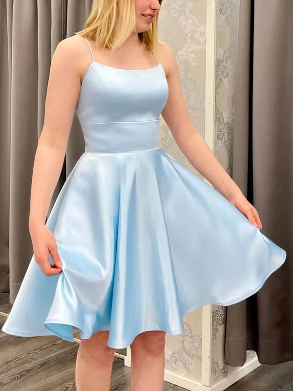 A-line Scoop Neck Satin Knee-length Homecoming Dresses #Milly020109127