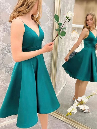 A-line V-neck Satin Short/Mini Homecoming Dresses #Milly020109128