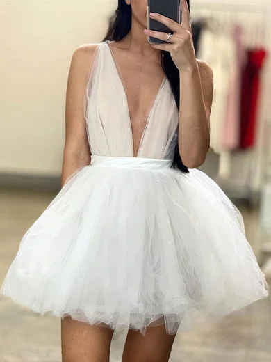V-neck Tulle Skater Homecoming Dresses #Milly020109140