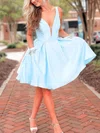 A-line V-neck Silk-like Satin Knee-length Homecoming Dresses With Pockets #Milly020109149