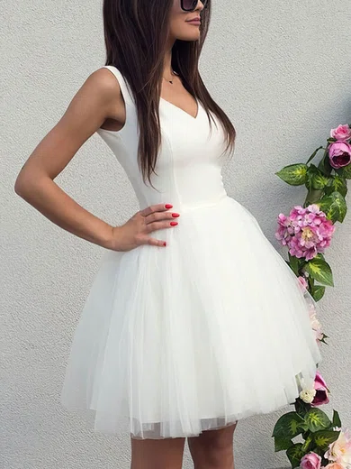 V-neck Tulle Skater Homecoming Dresses #Milly020109162