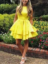 Ball Gown Scoop Neck Satin Short/Mini Homecoming Dresses With Tiered #Milly020109167
