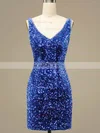Sheath/Column V-neck Sequined Short/Mini Homecoming Dresses #Milly020109175