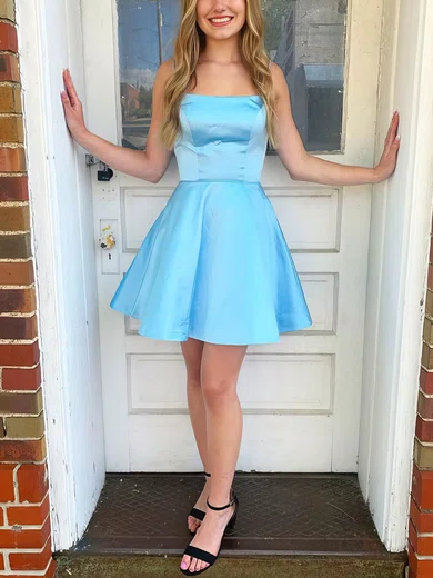 A-line Square Neckline Satin Homecoming Dresses #Milly020109181