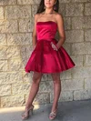 A-line Straight Satin Short/Mini Homecoming Dresses With Pockets #Milly020109183
