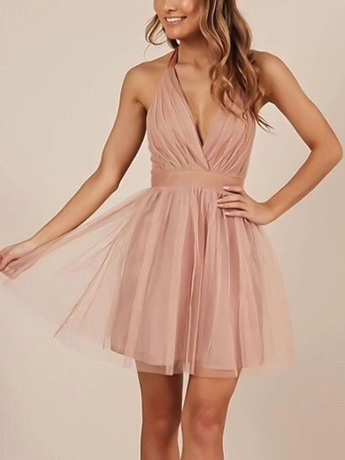 A-line Halter Tulle Short/Mini Homecoming Dresses With Ruffles #Milly020109189