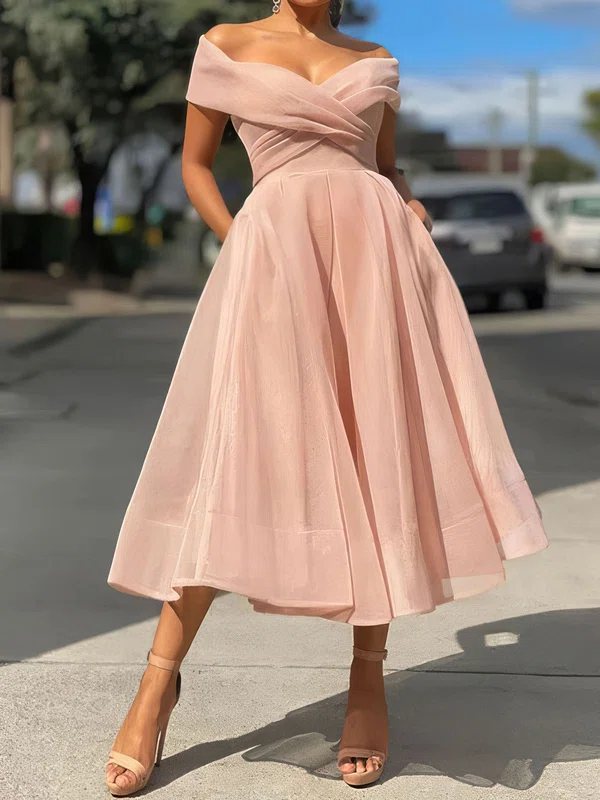 Princess Organza Off-The-Shoulder Ruched Long Homecoming Dresses #Milly020109195