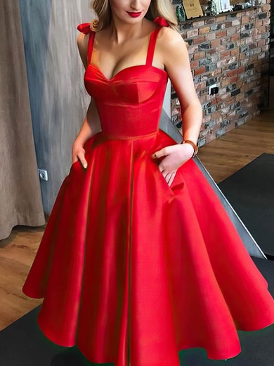 Ball Gown Sweetheart Satin Tea-length Homecoming Dresses With Pockets #Milly020109208