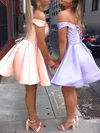 A-line Off-the-shoulder Satin Short/Mini Homecoming Dresses With Sashes / Ribbons #Milly020109227
