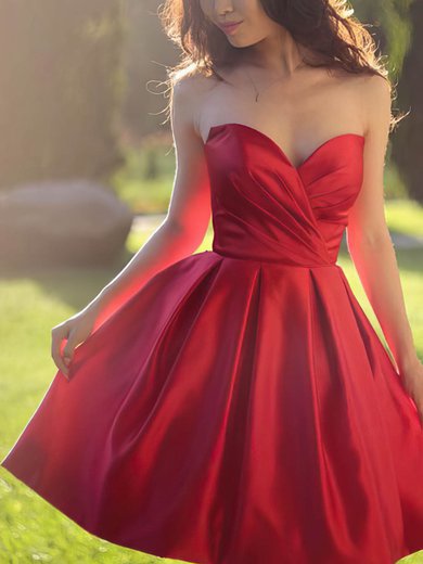 A-line Sweetheart Satin Short/Mini Pleats Homecoming Dresses #Milly020109232