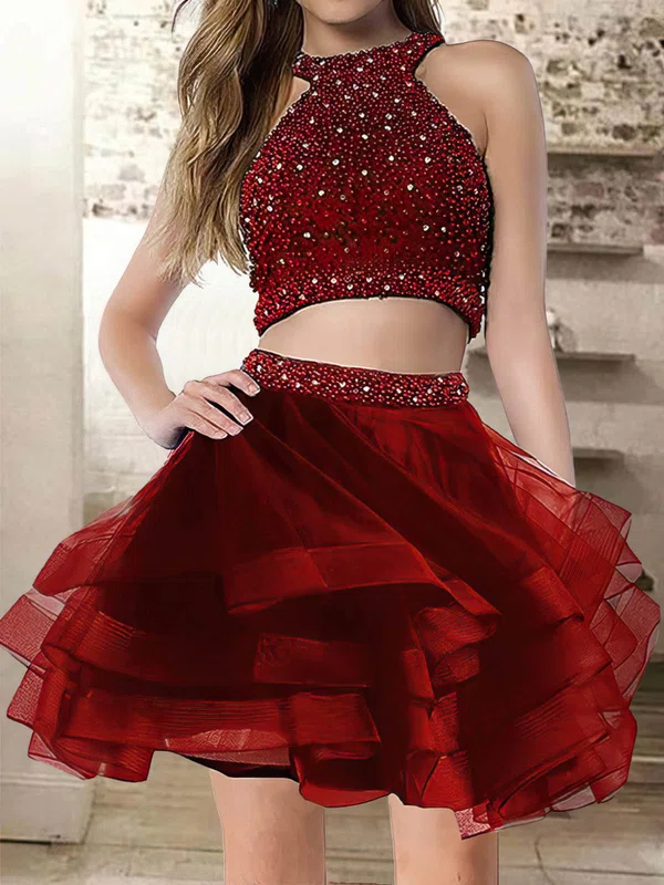 A-line Scoop Neck Tulle Short/Mini Beading Homecoming Dresses #Milly020109234