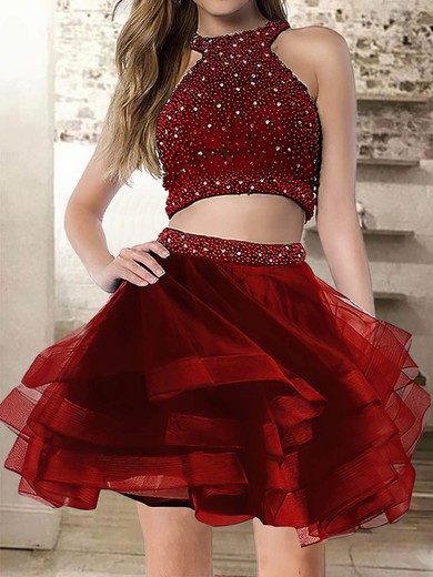 Ball Gown Scoop Neck Tulle Short/Mini Homecoming Dresses With Cascading Ruffles #Milly020109234