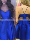 A-line V-neck Satin Short/Mini Bow Homecoming Dresses #Milly020109260